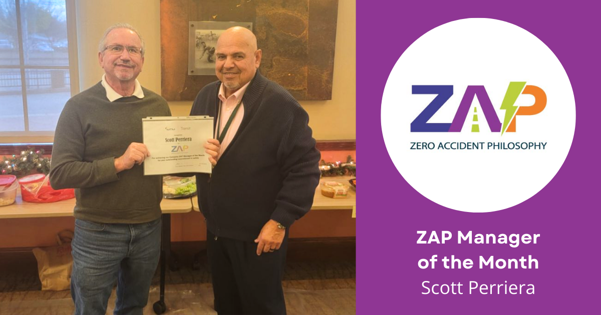 MTM Transit congratulates Scott Perriera, Maintenance Manager at our Tracy, CA location, on his recent honor of ZAP Manager of the Month!