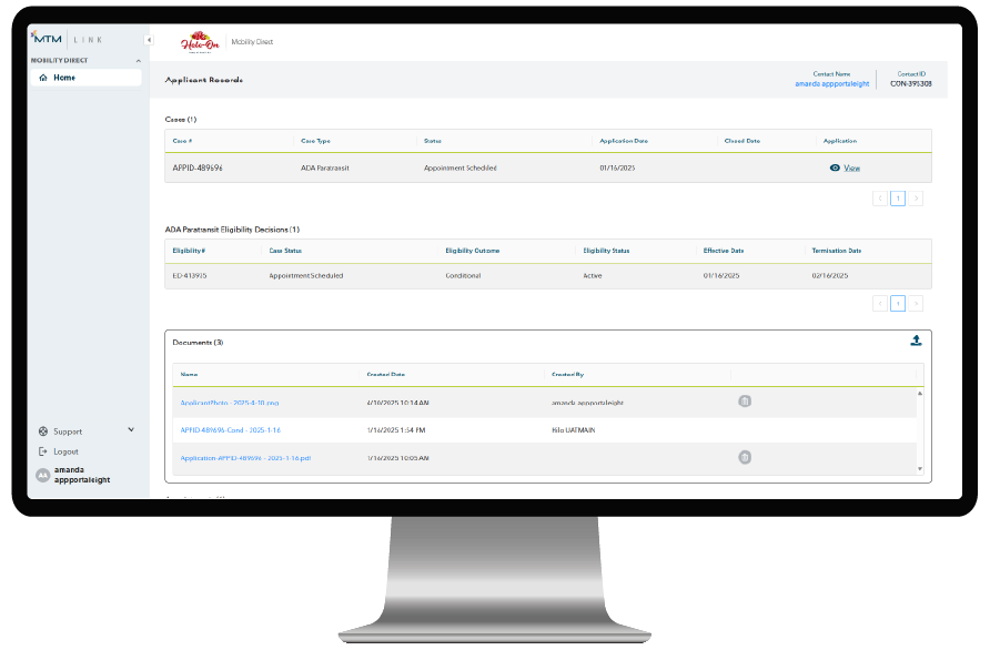 Mobility Direct screen