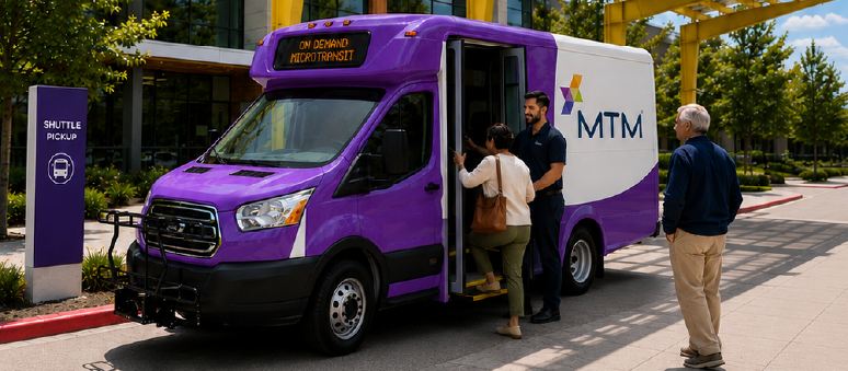 Passengers boarding a shuttle